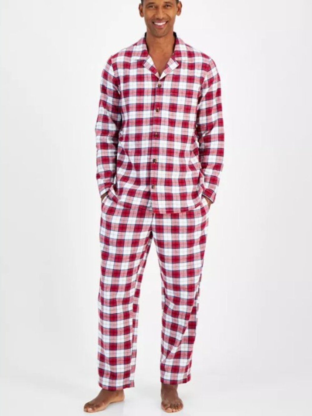 Club Room Mens 2-Pc. Sato Plaid Flannel White Red XL